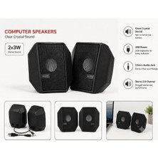 Abnturk 2X3W USB Bilgisayar Hoparlör 3.5mm Jack Çok Berrak Kristal Kalitesinde Ultra Yüksesk Stereo Ses