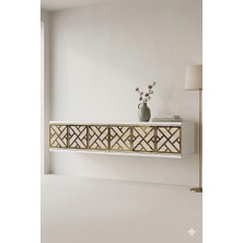 Ceneyra TDA1238BTG AREX Duvara Montaj Tv Sehpası Beyaz-Traverten-Gold 120cm