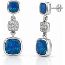Servi 925 Ayar Gümüş Marin Opal Sallantılı Küpe