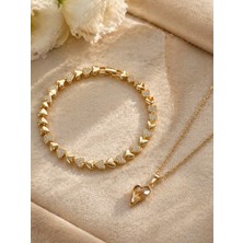 Seyn Accessory Gold Vıp Suya Dayanıklı Paslanmaz Çelik Şampanya Taşlı Kolye Xuping VIP Kalp Bileklik Kombin