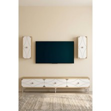 Ceneyra TVR1897DBS ALFA Tv Ünitesi Takımı Safirmeşe-Beyaz-Silver 180cm