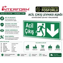 İnterform Fosforlu Acil Çıkış Aşağı Yönlendirme Levhası 12 x 25 cm Yapışkanlı