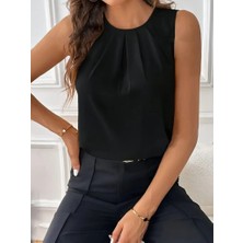 Alyn Wear Kadın Sıfır Kollu Bisiklet Yaka Önden Pileli Atlas Bluz