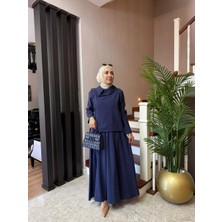 Esra Butik Asimetrik Yakalı Modal Cupra Etek Takım – Siyah & Lacivert | Tesettür Etekli Takım