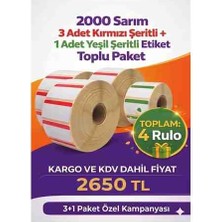 Kırmızı Şeritli 3 Adet, Yeşil Şeritli 1 Adet 2000 Sarım Etiket