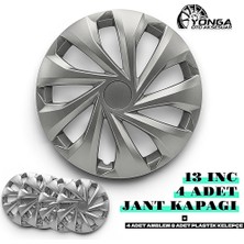 Yonga Oto Aksesuar Hyundai Accent Yumurta Kasa 13 Inç Jant Kapağı 4'lü Set Gümüş + 4 Amblem + 8 Cırt Kelepçe