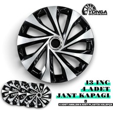 YONGA OTO AKSESUAR Hyundai 13 İnç Jant Kapağı 4'lü Set Siyah Gümüş + 4 Amblem + 8 Cırt Kelepçe