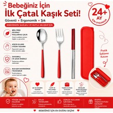 Jojobebek Pembe Renk Premium Çocuk Paslanmaz Çelik Çatal-Kaşık ve Çubuk Set, 5 Parça (24+ Ay)
