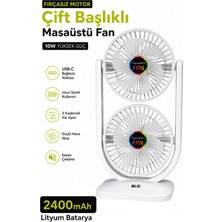 Exenar Çift Başlıklı Masaüstü Fan Brushless Motor 10W Güçlü Vantilatör Ayarlanabilir Başlık 2400 Mah Şarjlı