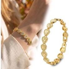 Fm 💎 Premium Şık ve Parlak Amorette 24K Gold Kaplama 8 mm Kadın Bijuteri Bileklik 3183KBV5D13  (~18CM)
