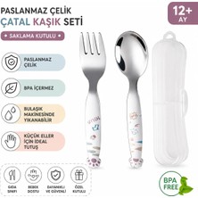 Jojobebek 12+ Ay Paslanmaz Çelik Çocuk Çatal Kaşık Seti – Saklama Kutulu, BPA İçermez, Çelik No:304