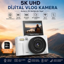 Yms 5k 75MP Hd Dijital Kamera 18X Dijital Zoom Flaşlı 3.0 Inç Ekranlı Vlog ve Fotoğraf Makinesi