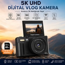 Yms 5k 75MP Hd Dijital Kamera 18X Dijital Zoom Flaşlı 3.0 Inç Ekranlı Vlog ve Fotoğraf Makinesi