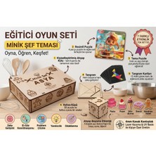 Kutup Yıldızı Tasarım Atölyesi Kişiye Özel Ahşap Eğitici Oyuncak Seti 7'si 1 Arada Minik Şef Zeka ve Boyama Seti