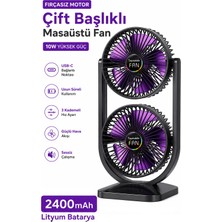 Exenar Çift Başlıklı Masaüstü Fan Brushless Motor 10W Güçlü Vantilatör Ayarlanabilir Başlık 2400 Mah Şarjlı