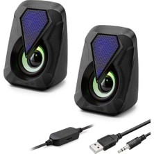 MiraLive Masaüstü Hoparlör 1+1 USB + 3.5mm LED - Siyah HD6054