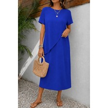 Alyn Wear Kadın Kısa Kollu Bisiklet Yakalı Önden Asimetrik Kesim Detaylı Uzun Bürümcük Elbise