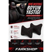 Fark Shop Ford C-Max Uyumlu Araç-Özel Üretim Oto Siyah Deri Kırmızı Dikişli Boyun Destek Yastığı