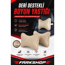 Fark Shop Chery Tiggo 7 Pro Uyumlu Araç-Özel Üretim Oto Krem Deri Krem Dikişli Boyun Destek Yastığı