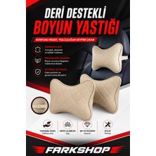 Fark Shop Opel Grandland  Uyumlu Araç-Özel Üretim Oto Krem Deri Krem Dikişli Boyun Destek Yastığı
