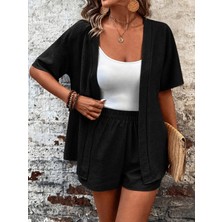 Alyn Wear Kadın Kısa Kollu Önü Açık Bürümcük Ceket ve Şort Ikili Takım