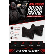 Fark Shop Kia Rio Uyumlu Araç-Özel Üretim Oto Siyah Deri Kırmızı Dikişli Boyun Destek Yastığı