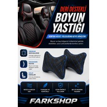 Fark Shop Audi A5 Uyumlu Araç-Özel Üretim Oto Siyah Deri Mavi Dikişli Boyun Destek Yastığı