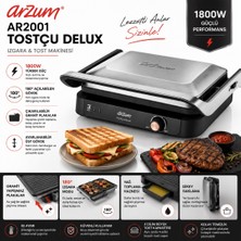 Arzum AR2001 Tostçu Delux 1800 W Granit Tost Makinesi, Çift Taraflı Plaka, 180 Derece Açılır Gövde, Inox