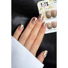 Easy Beauty Kısa Küt 24 Adet Takma Tırnak Seti Simli ve Yıldızlı Tırnak R853