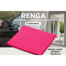 jantistore Pembe Renga Mikrofiber Cam - Ayna Temizlik Bezi 40X40 cm Iz Bırakmaz / Mikro Baklava Desenli