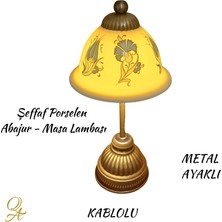 Qtahya Art Abajur-Masa ve Gece Lambası-Dekoratif-El Yapımı-Şeffaf Porselen Şapkalı-Kablolu