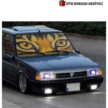Autowise Kaplan Gözü Figürlü Oto Ön Cam Metalize Güneşlik Perde Universal Baskılı Metal Güneşlik Dekor Baskılı