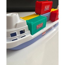 Mavi Su Dünyası Yük Gemisi Konteynır Gemisi 45 cm Üzerinde Renkli Konteylırlı Oyuncak Gemi