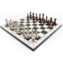 Zero Land Csmo-Tex Ahşap Satranç Takımı – Metal Taşlı MERDUZ36S - 36CM, Bakır-Gümüş - MERDUZ36B