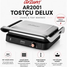 Arzum AR2001 Tostçu Delux 1800 W Granit Tost Makinesi, Çift Taraflı Plaka, 180 Derece Açılır Gövde, Inox
