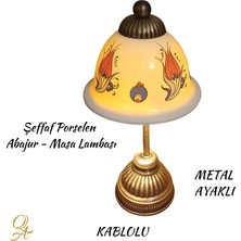 Qtahya Art Abajur-Masa ve Gece Lambası-Dekoratif-El Yapımı-Şeffaf Porselen Şapkalı-Kablolu
