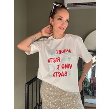 Ali Butik Ekru Amore Pasta Baskılı Tişört