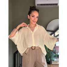 Ali Butik Sarı Kısa Kollu Rahat Kalıp Dökümlü Gömlek