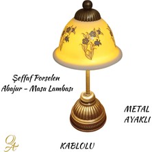 Qtahya Art Abajur-Masa ve Gece Lambası-Dekoratif-El Yapımı-Şeffaf Porselen Şapkalı-Kablolu