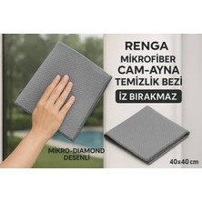 jantistore Gri Renga Mikrofiber Cam - Ayna Temizlik Bezi 40X40 cm Iz Bırakmaz / Mikro Baklava Desenli