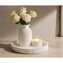 E3D Print Alb Modern Dekoratif Tepsi Vazo ve Mumluk Seti | Minimal Iskandinav Tasarım | 3D Baskı Dekor Masa Üstü Salon Ev Ofis Süsü