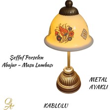 Qtahya Art Abajur-Masa ve Gece Lambası-Dekoratif-El Yapımı-Şeffaf Porselen Şapkalı-Kablolu