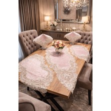 Yalıns Home Damla Özel Nakış Işlemeli Kadifeli Lüx Salon Takımı RUNNER:138X40 ŞÖMEN:90X40 PEÇETE:40X40