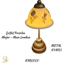 Qtahya Art Abajur-Masa ve Gece Lambası-Dekoratif-El Yapımı-Şeffaf Porselen Şapkalı-Kablolu