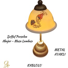 Qtahya Art Abajur-Masa ve Gece Lambası-Dekoratif-El Yapımı-Şeffaf Porselen Şapkalı-Kablolu