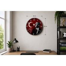 Atatürk ve Türk Bayrağı Temalı 28 cm Dekoratif Duvar Saati Ev Ofis Okul Duvar Saati