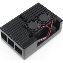 Raspberry Pi 4b Çift Fanlı Alüminyum Soğutma Kasası — Siyah