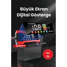 Eco Lounge 12V 8A Akıllı Akü Şarj Cihazı 12V 8A LCD Ekranlı Pulse Repair Otomatik Akü Şarj & Desülfatör