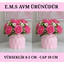 E.M.S 2 Adet Pastel Pembe Renk Büzgülü Saksı Sukulent Menekşe Saksısı Dekoratif Saksı 8,5 x 10 Cm.