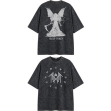 Fuddy Moda Unisex Oversize Rock Band Sleep Logo Sırt Baskılı Yıkamalı Tişört